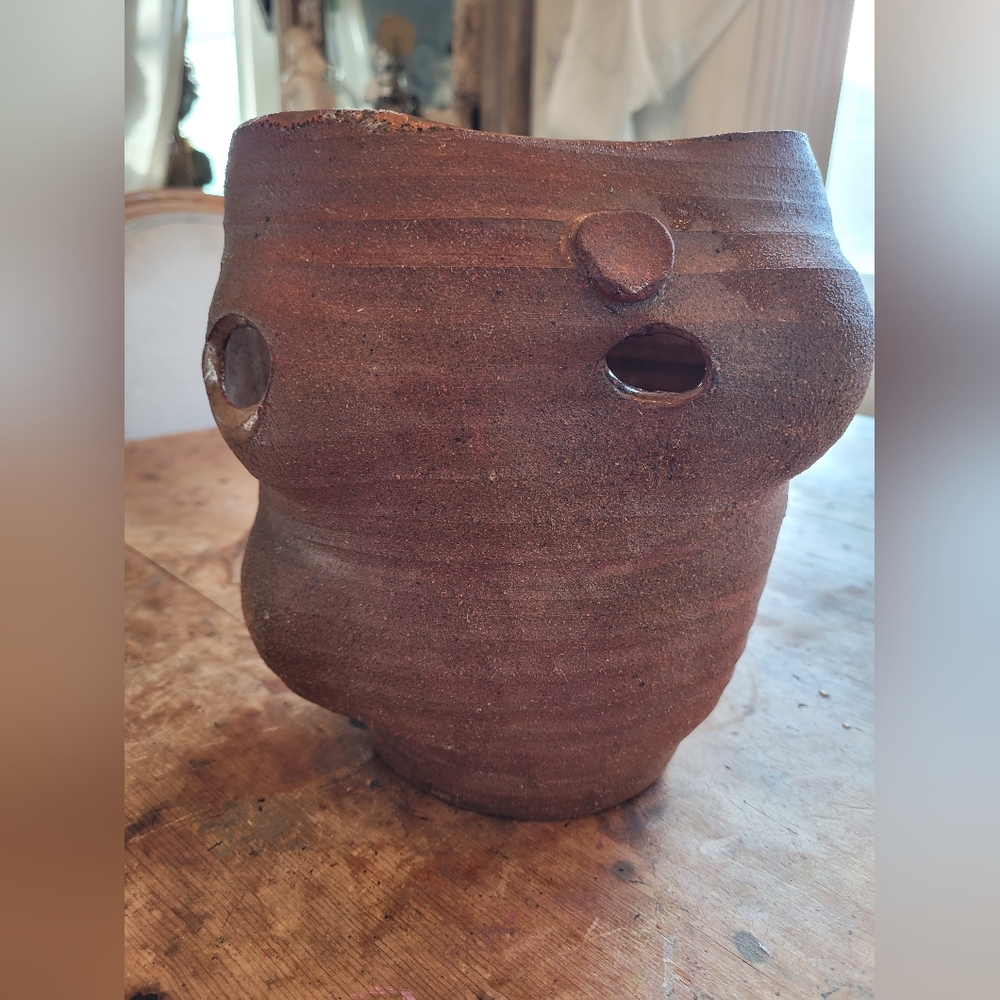 Handcrafted Brown Ceramic Brutalist Vase